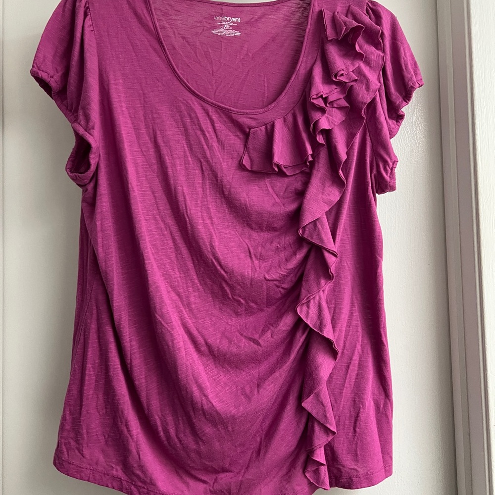 Lane Bryant Pink Flutter Sleeve Ruffled Blouse